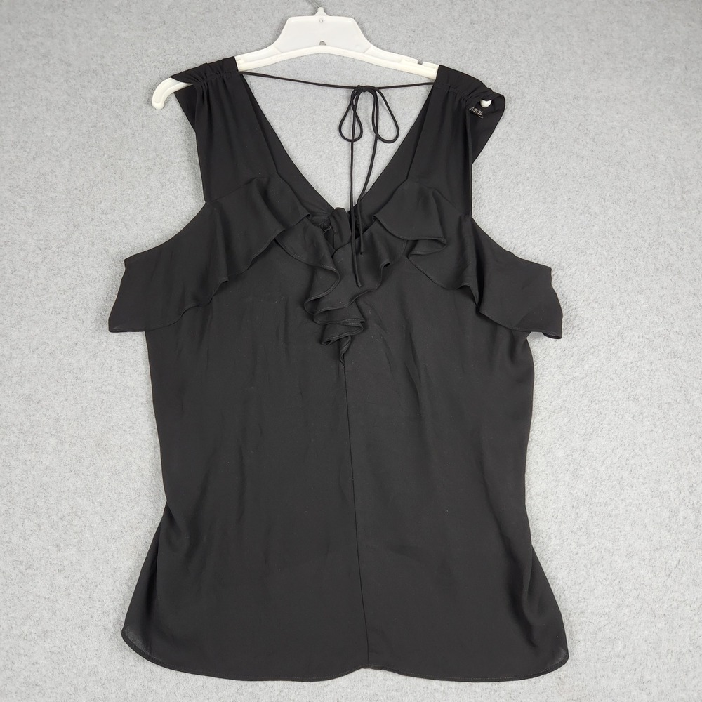 Express Tank Top Womens Large Black Ruffle V Neck Front Tie Sleeveless Casual